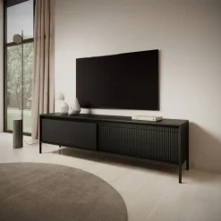Mobile porta TV 187x54h cm 2 ante nero opaco cannettato Ciar