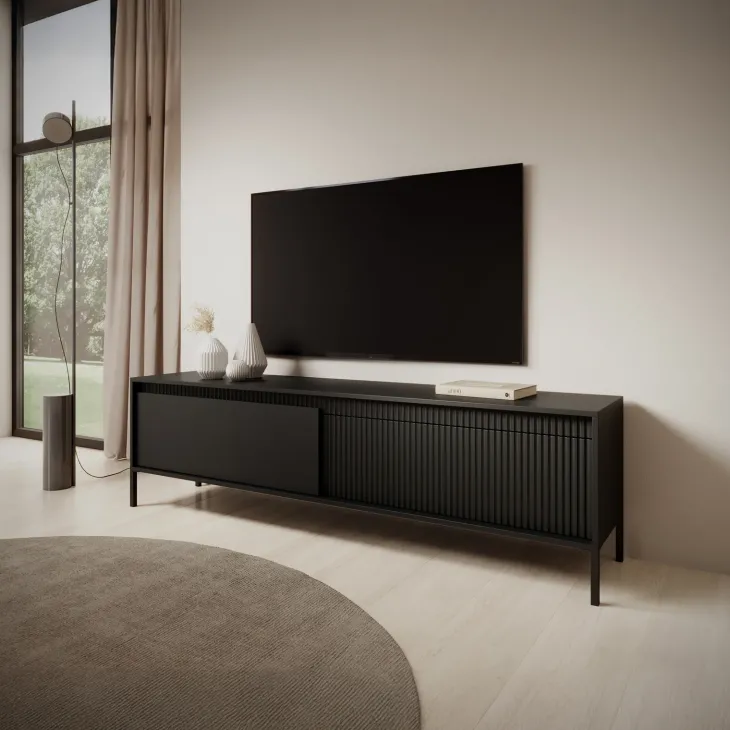 Mobile porta TV 187x54h cm 2 ante nero opaco cannettato Ciar
