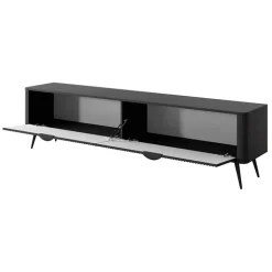 Mobile porta TV 200x51h cm 2 ante nero opaco cannettato Ramis
