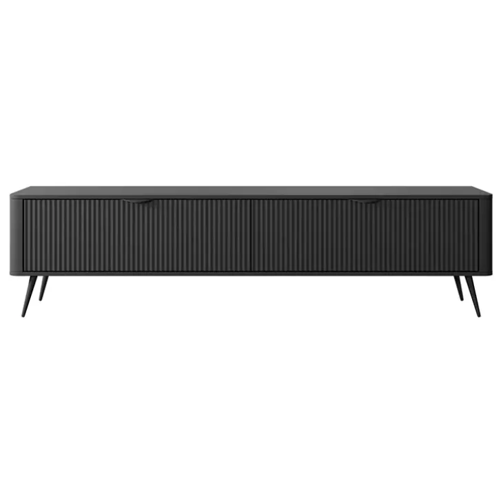 Mobile porta TV 200x51h cm 2 ante nero opaco cannettato Ramis