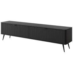 Mobile porta TV 200x51h cm 2 ante nero opaco cannettato Ramis