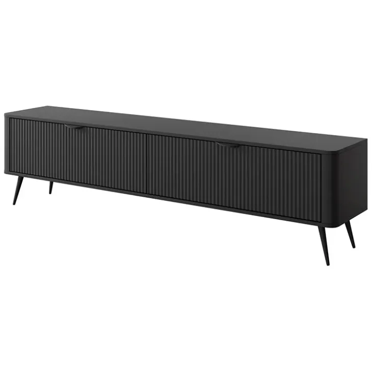 Mobile porta TV 200x51h cm 2 ante nero opaco cannettato Ramis