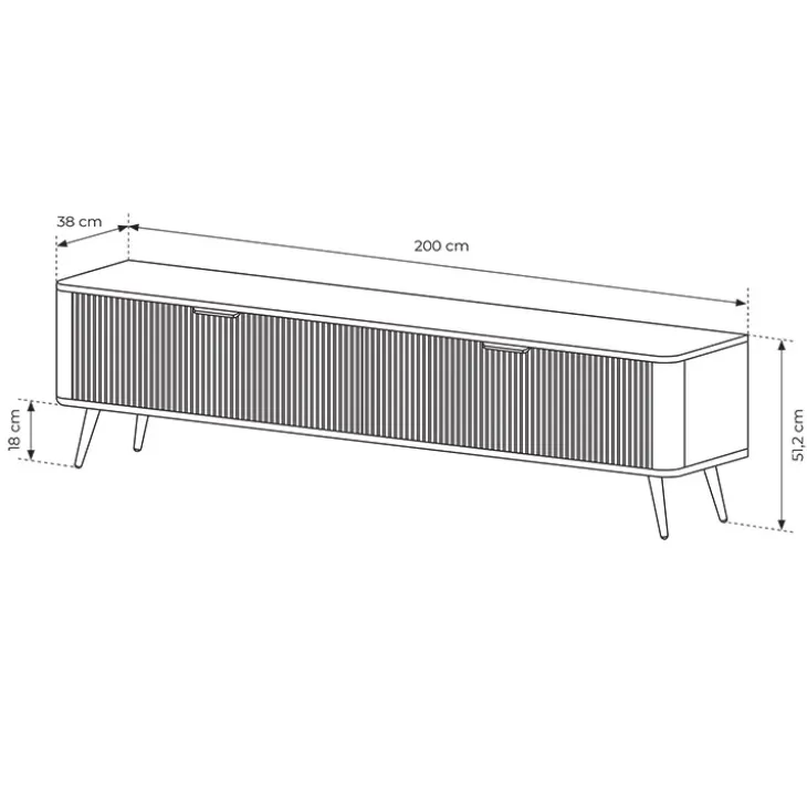 Mobile porta TV 200x51h cm 2 ante nero opaco cannettato Ramis