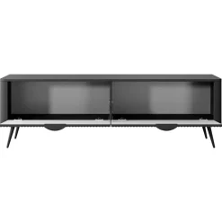Mobile porta TV 163x51h cm 2 ante nero opaco cannettato Ramis