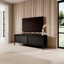 Mobile porta TV 154x54h cm 2 ante nero opaco cannettato Ciar