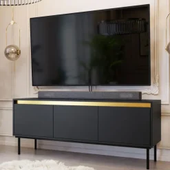 Mobile porta TV 150x60h cm 3 ante nero oro Praga