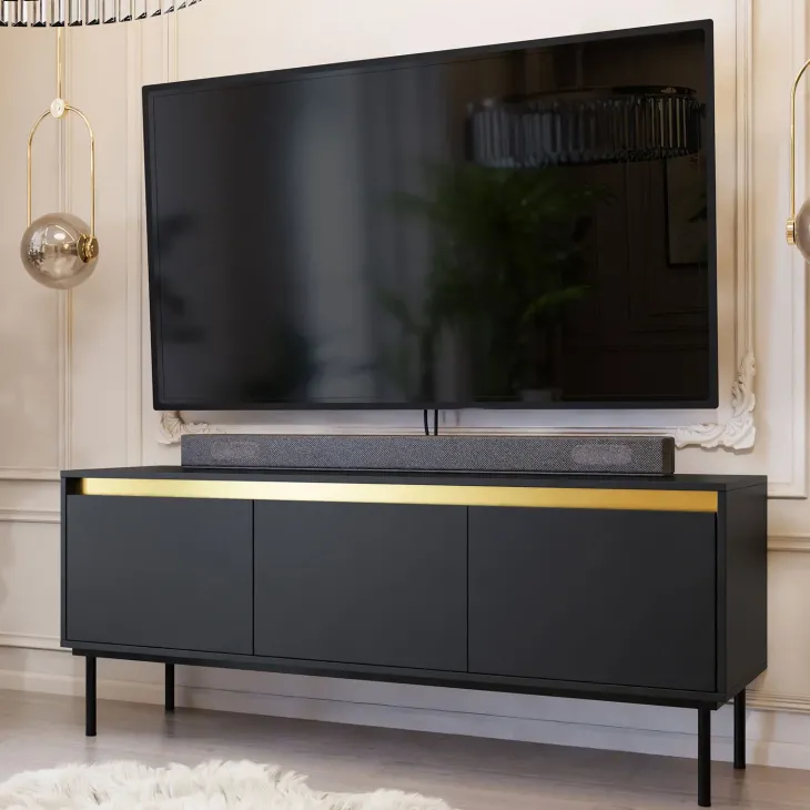 Mobile porta TV 150x60h cm 3 ante nero oro Praga