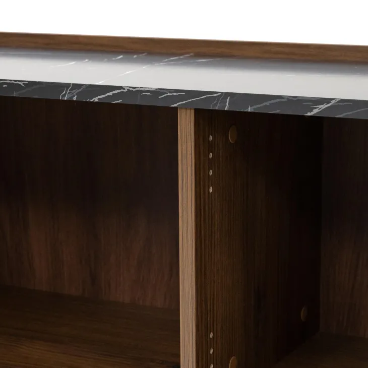 Mobile porta TV 144x50h cm 3 ante piano effetto marmo nero noce Caliva