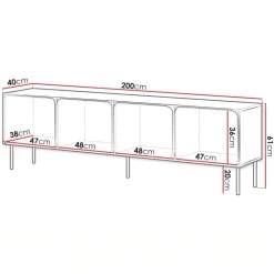Mobile porta tv 200x61h cm 4 ante rosso mattone Maya