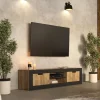 Mobile porta tv 180x43h cm 2 ante rovere rustico nero Ilyssa