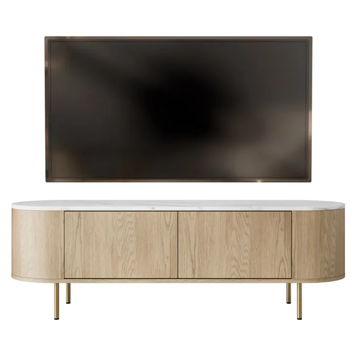 Mobile porta tv 139x45h cm 2 ante rovere effetto marmo bianco Roundi