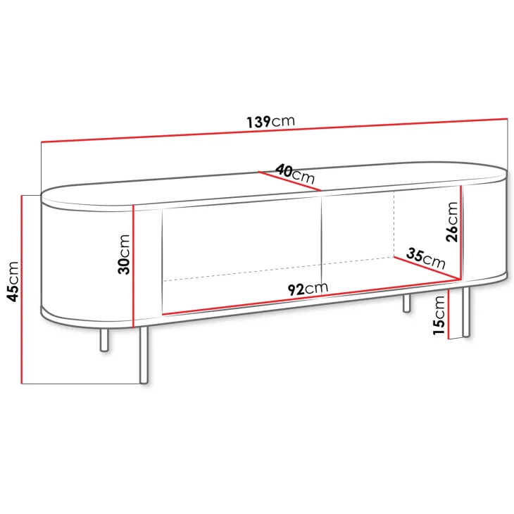 Mobile porta tv 139x45h cm 2 ante rovere effetto marmo bianco Roundi
