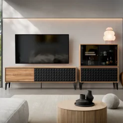 Mobile porta tv 190x60h cm 3 ante serigrafato rovere nero Duplo