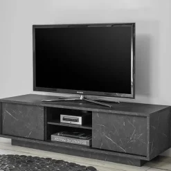Mobile porta TV 139x44h cm 2 ante soggiorno effetto marmo nero Viking