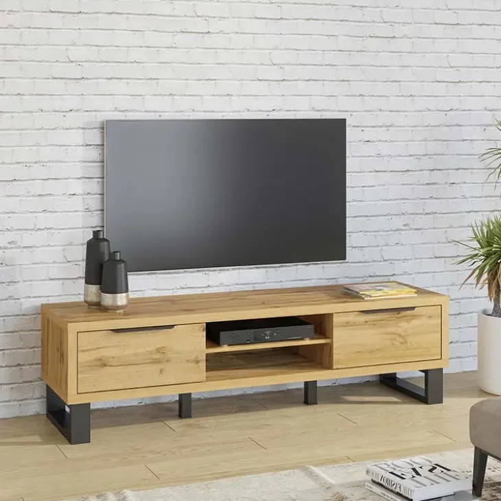 Mobile porta TV 180x50h cm 2 ante soggiorno quercia nero Petra