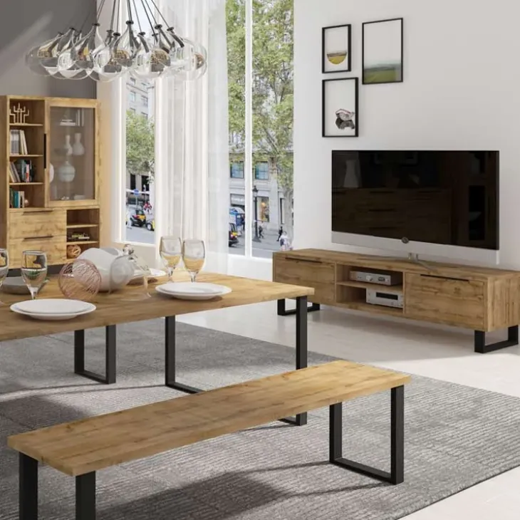Mobile porta TV 180x50h cm 2 ante soggiorno quercia nero Petra