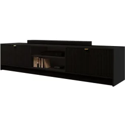 Mobile porta tv 180x40h cm 2 ante 2 vani a giorno cannettato nero Athena