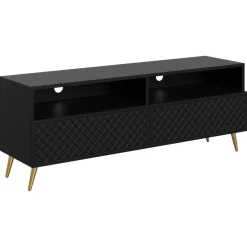 Mobile porta TV 150x57h cm 2 ante 2 vani con frontali decorati nero Simona