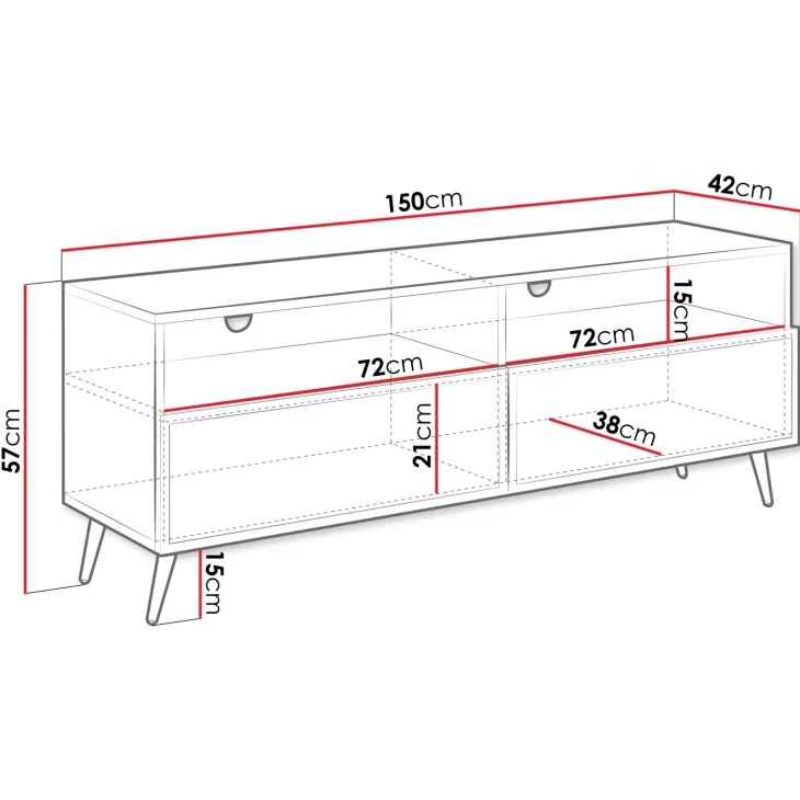 Mobile porta TV 150x57h cm 2 ante 2 vani con frontali decorati nero Simona