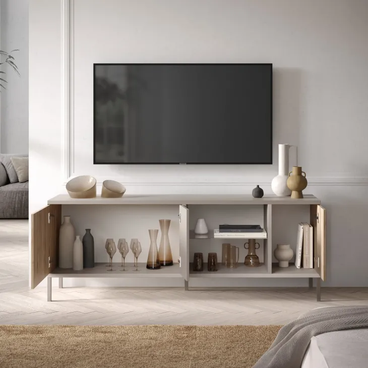 Mobile porta TV 160x59h cm 3 ante 2 vani rovere chiaro beige Tony