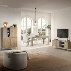 Mobile porta TV 160x59h cm 3 ante 2 vani rovere chiaro beige Tony