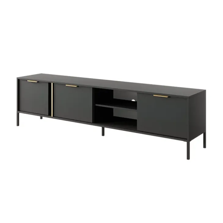 Mobile porta TV 203x53h cm 3 ante 2 vani moderno antracite Nebula