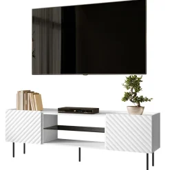 Mobile porta TV 181x59h cm 2 ante 2 vani con frontali decorati bianco Daniele