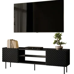 Mobile porta TV 181x59h cm 2 ante 2 vani con frontali decorati nero Daniele