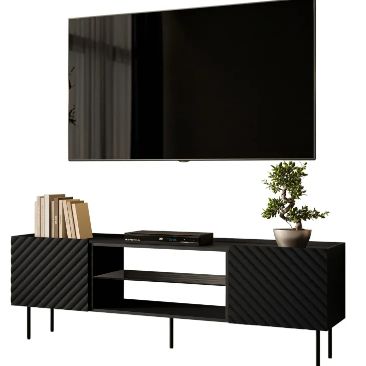 Mobile porta TV 181x59h cm 2 ante 2 vani con frontali decorati nero Daniele