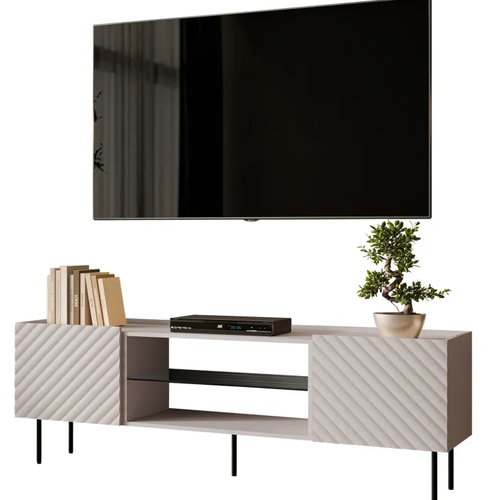 Mobile porta TV 181x59h cm 2 ante 2 vani con frontali decorati beige Daniele