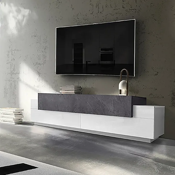 Mobile porta TV 200x52h cm bianco lucido antracite Milos Gihome®