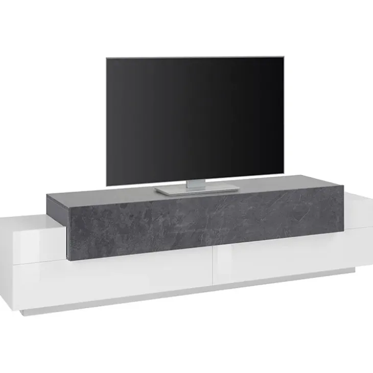 Mobile porta TV 200x52h cm bianco lucido antracite Milos Gihome®
