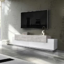 Mobile porta TV 200x52h cm bianco lucido grigio Milos Gihome®