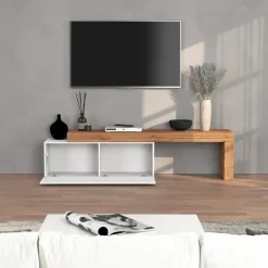 Mobile porta tv 220x51h cm bianco lucido rovere Block