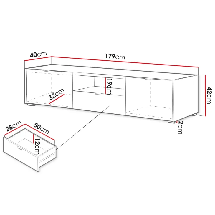Mobile porta tv 179x42h cm cannettato 2 ante 1 cassetto rovere Sally