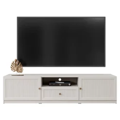 Mobile porta tv 180x44h cm cannettato 2 ante 1 cassetto beige cashmere Rolly
