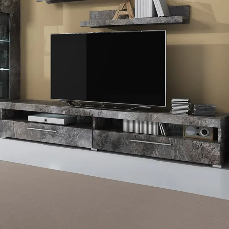 Mobile porta TV 200x35h cm 2 cassetti ossido Frisk