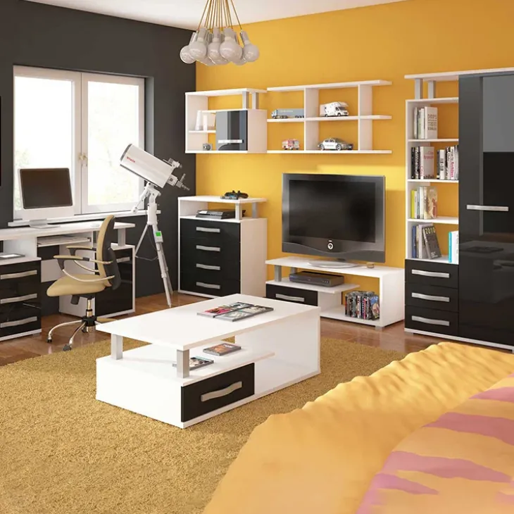 Mobile porta TV 118x43h cm 1 cassetto biaco opaco nero lucido Lexy