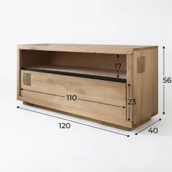 Mobile porta TV 120x56h cm 1 cassetto 1 ripiano a vista legno massello rovere Tarselia