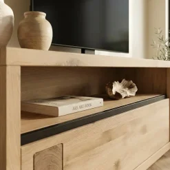 Mobile porta TV 120x56h cm 1 cassetto 1 ripiano a vista legno massello rovere Tarselia