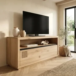 Mobile porta TV 120x56h cm 1 cassetto 1 ripiano a vista legno massello rovere Tarselia