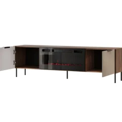Mobile porta TV 181x53h cm con caminetto elettrico 2 ante beige cashmere noce Serenia