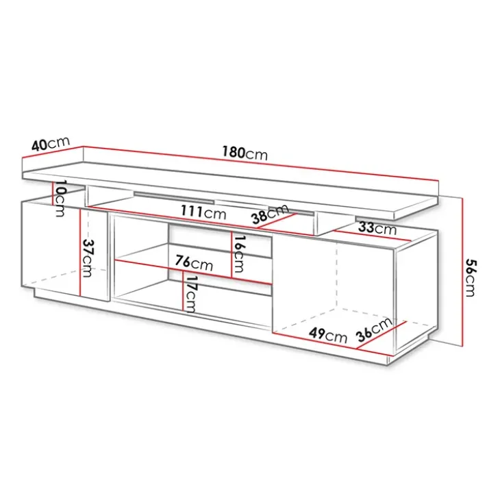 Mobile porta TV 180x56h cm con led bianco lucido Blackburn
