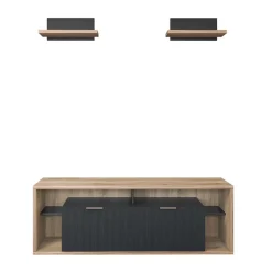 Mobile porta TV 160x56h cm con 2 mensole cannettato rovere nero Savona