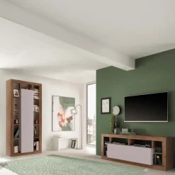 Mobile porta TV 172x66h cm con ribalta beige cashmere rovere scuro Trilogy