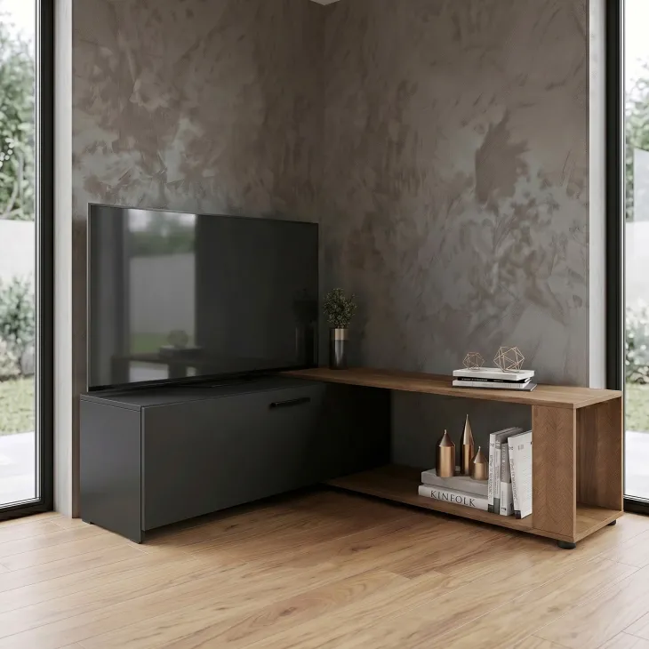Mobile porta tv 122x40h cm estensibile e trasformabile in angolare noce antracite Venezia