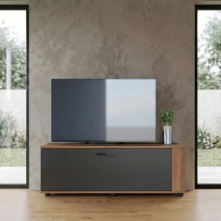 Mobile porta tv 122x40h cm estensibile e trasformabile in angolare noce antracite Venezia