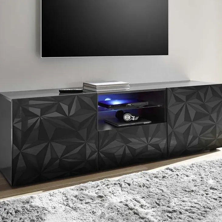 Mobile porta TV 181x57h cm grigio lucido con serigrafia Marvis