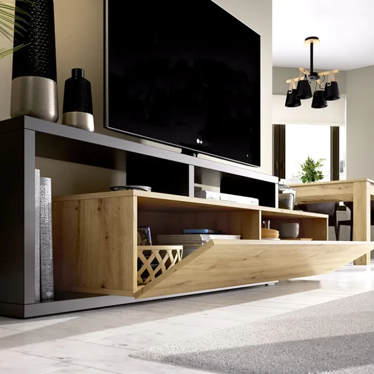 Mobile porta TV 165x47h cm legno rovere grafite Morientes