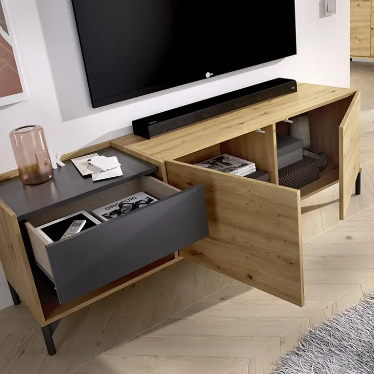Mobile porta TV 164x49h cm legno rovere grafite German